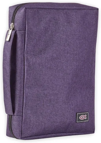 Vista 25 de Christian Art Gifts Funda bíblica para hombre/mujer, pez Jesús, lienzo negro, XS