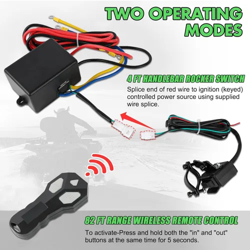 Vista 4 de Cabrestante eléctrico de 3500 libras de 12 V para ATV UTV barco con control remoto con cable y control remoto inalámbrico, cable de acero