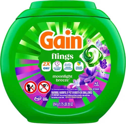 Vista 14 de Gain Flings - Paquete de detergente para ropa, 42 unidades, aroma Moonlight Breeze, paquetes de detergente HE 3 en 1 con Oxi Boost y Febreeze