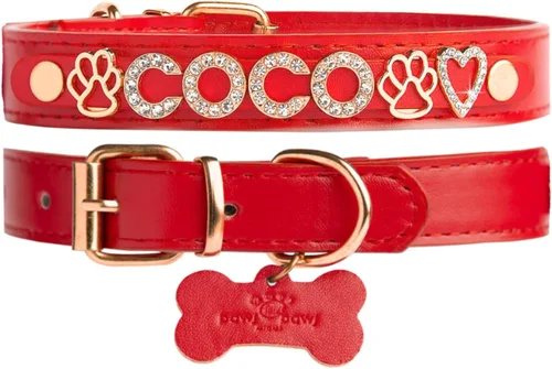 Vista 12 de Collar de perro personalizado Paws Paws Miami para perros extra pequeños, personalizado con nombre en iniciales de circonita cúbica chapadas en oro