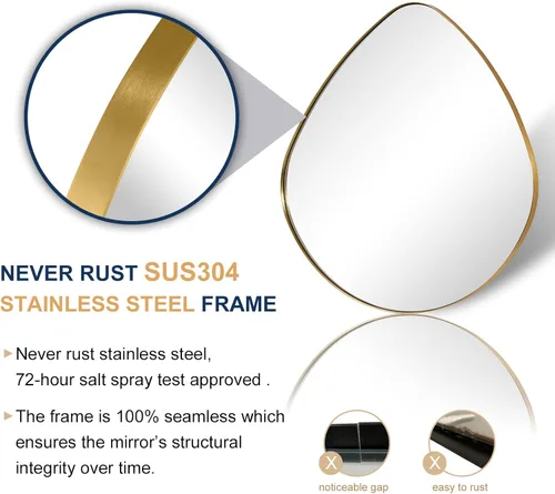 Vista 5 de ANDY STAR Espejo de pared irregular, espejos enmarcados de acero inoxidable para pared, espejo asimétrico para sala de estar, dormitorio, baño