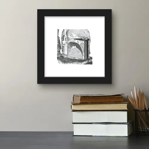 Vista 4 de Trends International Gallery Pops Star Wars: Saga - Boba Fett Sketch - Arte de pared, versión enmarcada negra, 12 x 12 pulgadas