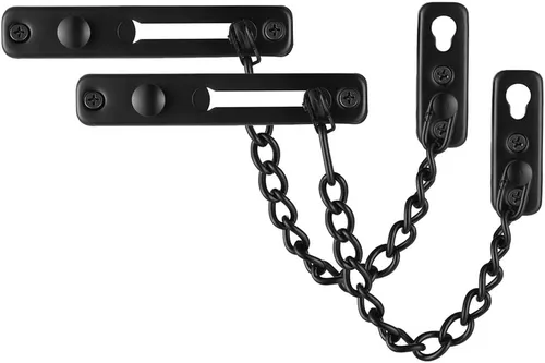 Vista 8 de JQK Cerradura de cadena de puerta negra, protector de puerta de acero inoxidable con resorte antirrobo, prensa de cierre, negro mate, HDC100-PB