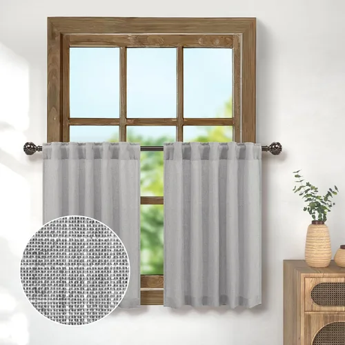 Vista 17 de Pitalk Cortinas de lino para café de 24 pulgadas de largo, con bolsillo trasero, plisadas, estilo bohemio, granja, cocina, cortinas para ventana