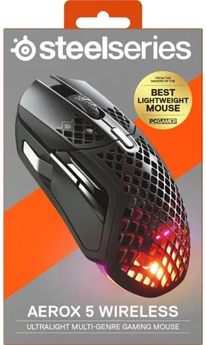 Vista 4 de SteelSeries Aerox 5 Wireless - Ratón Gaming RGB Holey - Diseño Ultraligero Resistente al Agua - 9 Botones - Bluetooth/2.4 GHz - Sensor Óptico
