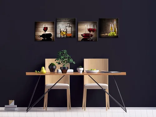 Vista 2 de Wieco Art Copas de vino tinto, arte moderno de pared para cocina, comedor, decoración de pared, 4 paneles, impresiones abstractas en lienzo, obras