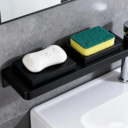 Vista 7 de Jabonera de resina negra para baño y hogar, soporte para jabón negro para baño o ducha, accesorio moderno