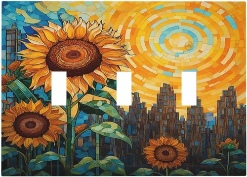Vista 134 de Cubiertas de enchufe de pintura floral de grafiti de girasol abstracto, 1 palanca, 1 combinación basculante, placas de interruptor eléctrico, placa