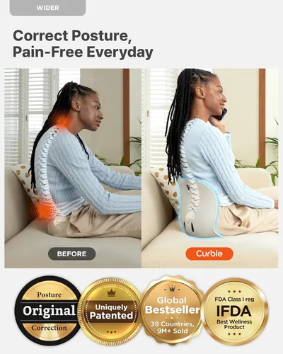 Vista 3 de curble Paquete de 2 sillas ergonómicas de apoyo para la espalda, soporte lumbar para corrección de postura y alivio del dolor de espalda