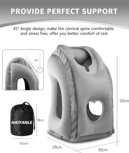 Vista 4 de HAIYANLE Almohada inflable de viaje – Almohada de viaje multifuncional para adultos mentón apoyo almohada de viaje cuello almohada para dormir