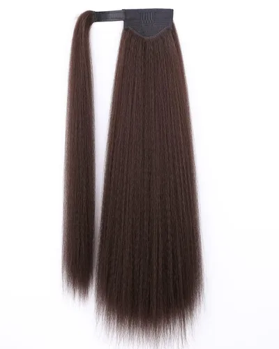 Vista 9 de WIGNEE Extensión de cola de caballo larga rizada recta y envolvente, extensión de cola de caballo Yaki negro natural para mujeres negras, Marrón