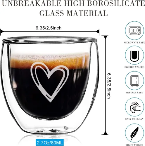 Vista 3 de Gute Juego de 4 tazas de espresso de 2.7 onzas, tazas de café expreso de vidrio de doble pared, tazas Doppio transparentes de estilo italiano