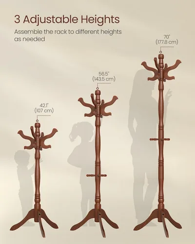 Vista 5 de VASAGLE Perchero de pie, Perchero independiente de madera maciza con 11 ganchos, Árbol de recibidor para bolsas, carteras, sombreros, para entrada