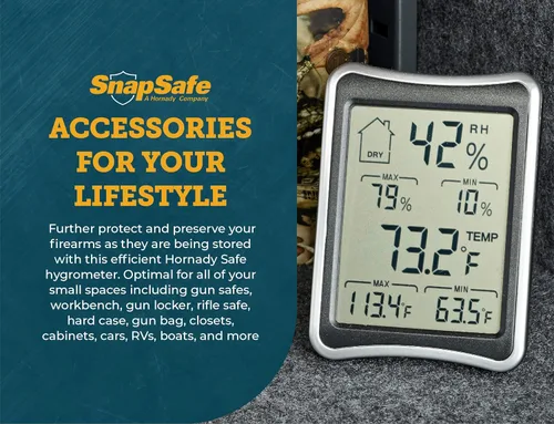 Vista 7 de SnapSafe Higrómetro digital, 75909 – Monitor de temperatura y humedad interior con pantalla LCD táctil – Termómetro higrómetro ideal para cajas