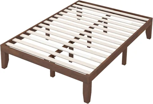 Vista 25 de COSTWAY Marco de cama de plataforma tamaño King, base de colchón de madera de goma maciza de 14 pulgadas con soporte de listones resistentes, marco