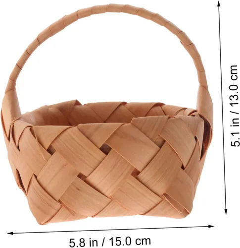 Vista 9 de PRETYZOOM Cesta de flores para niña, 2 unidades, cesta pequeña de astillas de madera, cestas de almacenamiento tejida de madera con asa, cesta