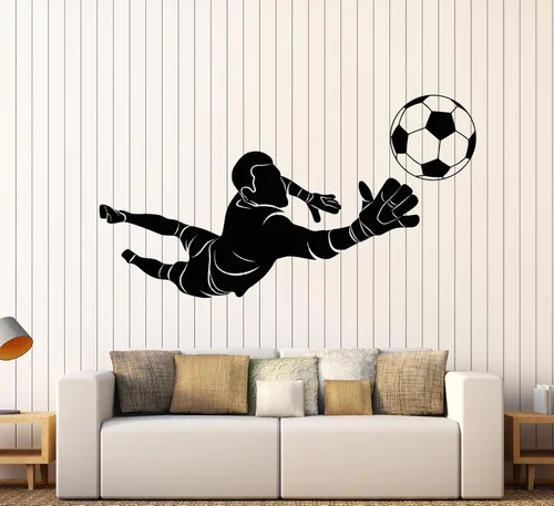 Vinilo adhesivo de pared de fútbol portero jugador pelota deporte pegatinas gran decoración (2205ig) negro