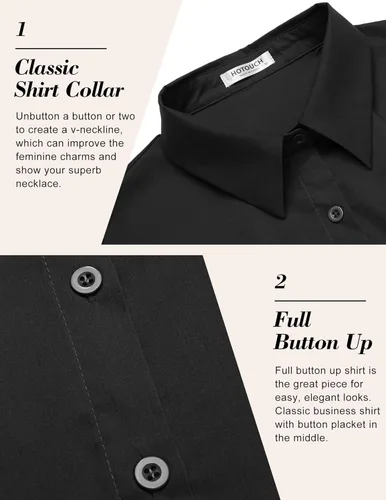 Vista 5 de HOTOUCH - Camisas básicas con botones para mujer de manga corta elásticas con cuello de botón para mesera y trabajo