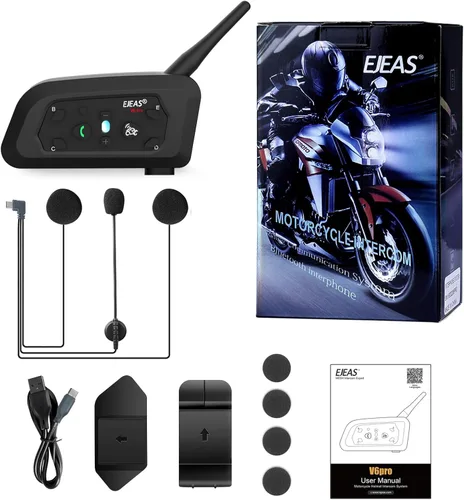 Vista 5 de EJEAS Vnetphone V6 - Casco de motocicleta con intercomunicador Bluetooth, sistema de comunicación Bluetooth 5.1 con función de llamada manos libres