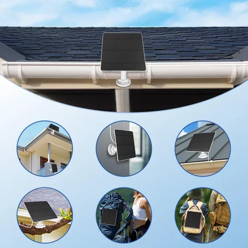 Vista 4 de Panel solar de 5 W para cámara de seguridad, paquete de 2 unidades, cargador de panel solar de 5 V es compatible con la cámara de batería WYZE Cam