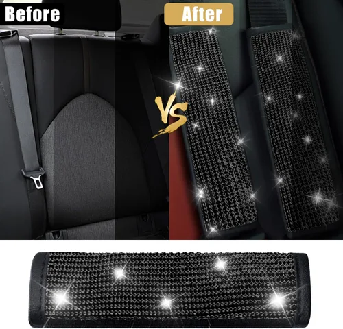 Vista 2 de JDDRY Paquete de 2 Fundas Brillantes para Cinturón de Seguridad, Fundas Brillantes para Cinturón de Seguridad para Mujeres, Funda de Correa