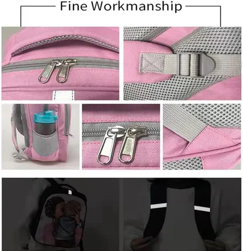 Vista 6 de Mochila escolar personalizada de 13 pulgadas TurnRed Anime reflectante a rayas rosas para niñas, rosado-4, Viajar