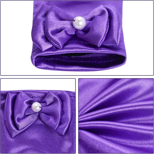 Vista 3 de Guantes de princesa para niñas, color blanco, largos, de satén, con lazo, para cumpleaños, boda, fiesta de disfraces