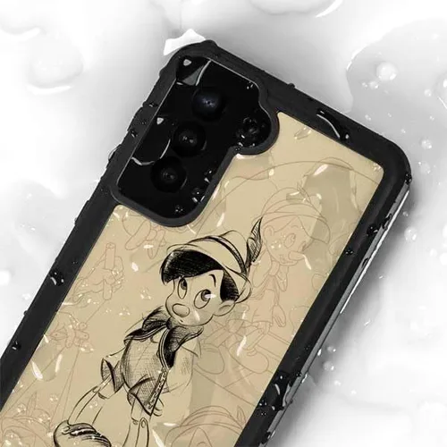 Vista 4 de Skinit Waterproof Phone Case Compatible with Galaxy S23 Plus - Officially Licensed Disney Pinocchio Sketches Portrait Design