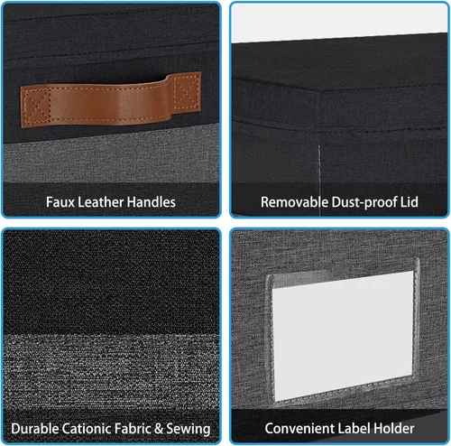 Vista 22 de GhvyenntteS Contenedores de almacenamiento extra grandes con tapas, cajas de almacenamiento plegables de tela con tapas y asas, cestas