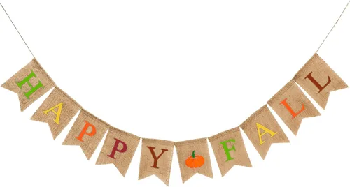 Vista 9 de Whaline Cartel de arpillera de calabaza con texto en inglés «Happy Fall», decoración del hogar, guirnalda de banderines para repisa, chimenea, día