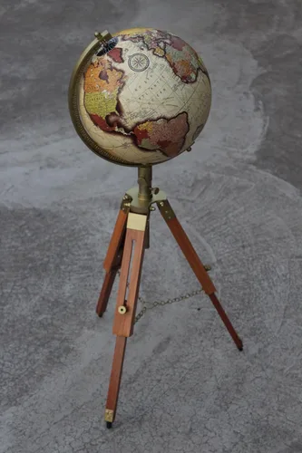 Vista 6 de Trípode Globo Mundial Soporte De Madera. Globo Mundial Antiguo De 36 Pulgadas De Altura Con Soporte