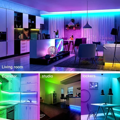 Vista 6 de dalattin Luces LED inteligentes WiFi de 130 pies, funciona con Alexa Google Assistant, control remoto de voz con aplicación, tira de luces LED RGB