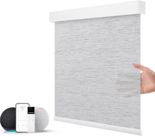 Vista 12 de ZSTARR Persiana inteligente motorizada para ventana con control remoto, persiana enrollable opaca automática tamaño personalizable, con cenefa, Beige