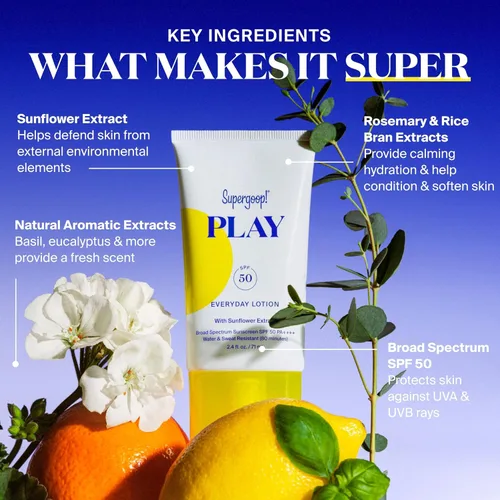 Vista 5 de Supergoop! PLAY Everyday SPF 30 Loción – 2.4 oz – Protector solar de amplio espectro – Protector solar resistente al agua y al sudor para cuerpo