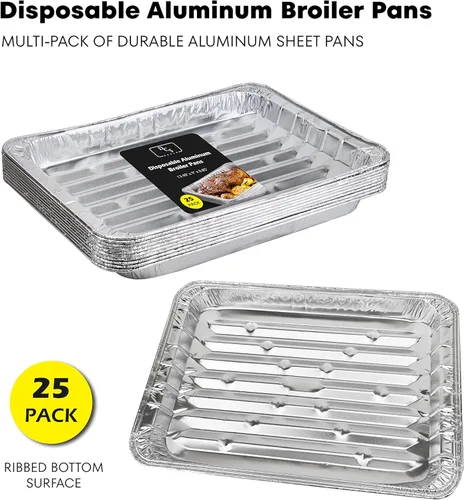 Vista 4 de Paquete de 25 sartenes desechables de aluminio para asar, buenas para barbacoa, bandejas para parrilla, paquete múltiple de sartenes de aluminio