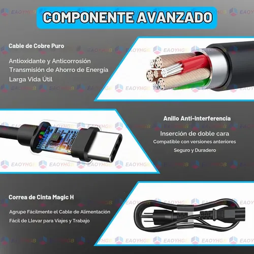Vista 5 de Cargador USB tipo C de 65 W compatible con Dell Latitude 5440 5540 5450 Negro 1