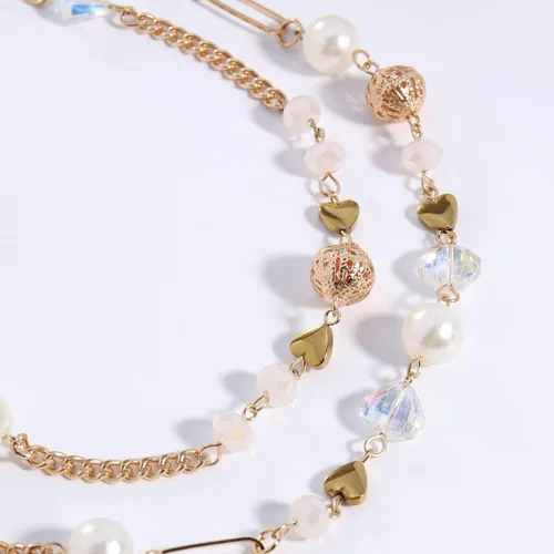 Vista 6 de Bocar Collar de cuentas, collar de cadena de eslabones largos de 2 capas, cuentas de cristal para mujer, gargantilla, regalo de joyería