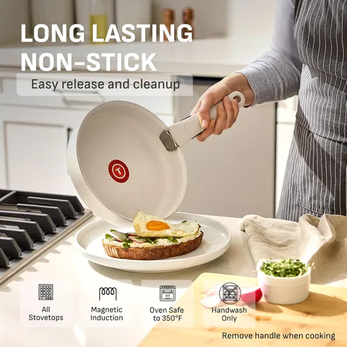 Vista 3 de T-fal Ingenio Essentials - Juego de utensilios de cocina con mango desmontable/extraíble de 11 piezas, granito titanio antiadherente, inducción