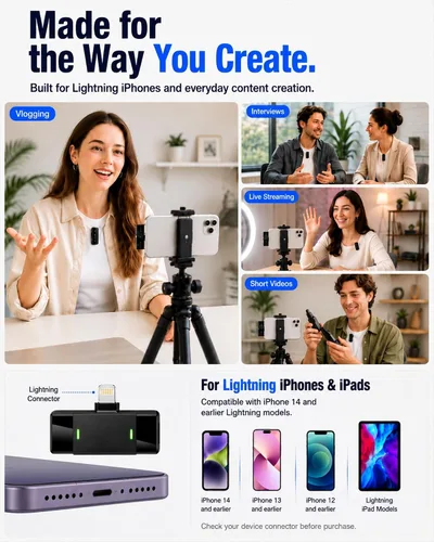 Vista 8 de Micrófono inalámbrico para iPhone/Android tipo C J68YL0813J 2 Clip-On Mics with Noise Reduction, 34h Using Time with Charging Case, 48kHz Audio