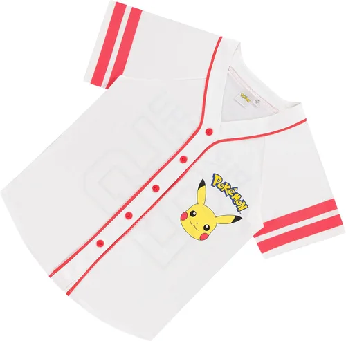 Vista 6 de Pokemon Camiseta de béisbol Pikachu para mujer, con botones y malla de pokeball Ash Pikachu, Charizard, con botones