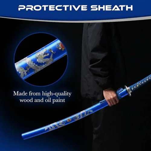 Vista 3 de Espada Katana real afilada: las espadas samuráis japonesas son un regalo único para hombres. La hoja de espada de acero de alto carbono de espiga