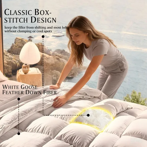 Vista 2 de Beautyrest Luxury Hotel Collection - Edredón de fibra de plumón de ganso blanco tamaño Queen, ultrasuave, 100% algodón, transpirable, relleno