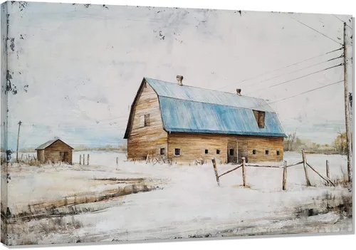 Yihui Arts Lienzo decorativo para pared, pintado a mano, azul claro y blanco, cuadros modernos abstractos rústicos, obras de arte para sala de