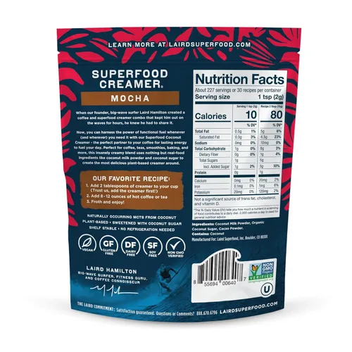 Vista 3 de Laird Superfood Creamer - Crema en polvo sin lácteos para el café, sabor a cacao, elaborada con superalimentos, de larga duración, sin lácteos, sin