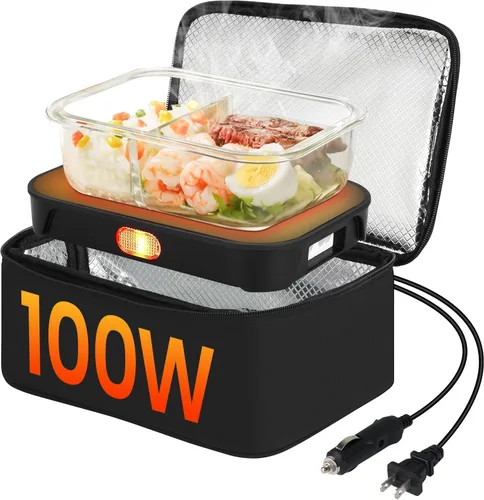 Protable - Calentador de alimentos para horno, 100 W, 12 V/24 V/110 V, calentador eléctrico 3 en 1, mini microondas para adultos con bolsa de 4