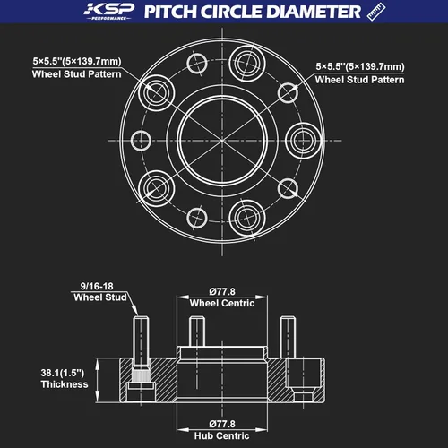 Vista 2 de KSP 1.5 pulgadas Ram 1500 Espaciadores de rueda, 4 piezas 2002-2010 Dodge Ram 1500 Espaciador de llanta forjado con perno 9/16-18 3.063 in