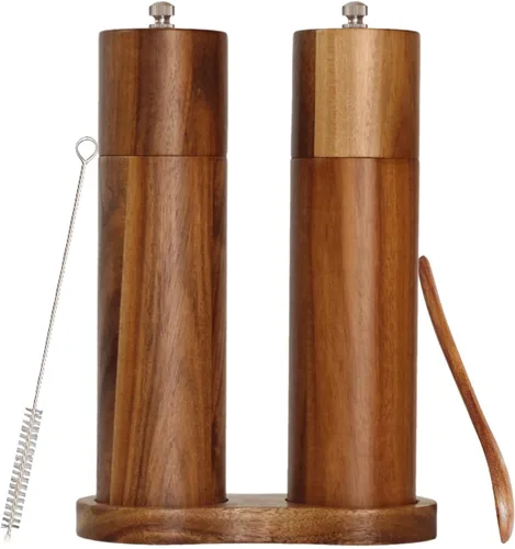 Vista 12 de 2 Pieces Acacia Wood Manual Pepper Grinder and Sea Salt Mill Set Handheld Spice Tool for Kitchen(GStraight Tube)