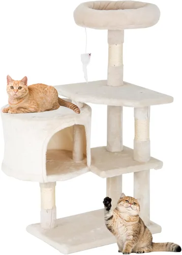 Vista 29 de FDW Torre de árbol para gatos de 54 pulgadas Ceniciento Centro de actividades de interior de varios niveles con postes rascadores de sisal