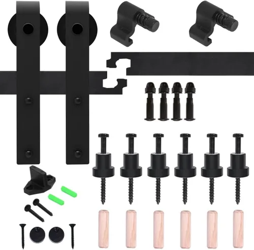 Vista 7 de LTIYITL Kit de herrajes para puerta corrediza de granero resistente de 6 pies, suave y silencioso, simple y fácil de instalar, se ajusta a paneles