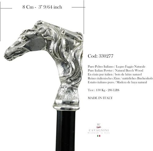 Vista 5 de HandMade Italy Bastón hecho a mano en Italia – Hecho a medida – Madera y estaño sólido – Mango de cabeza de caballo – para hombres, mujeres